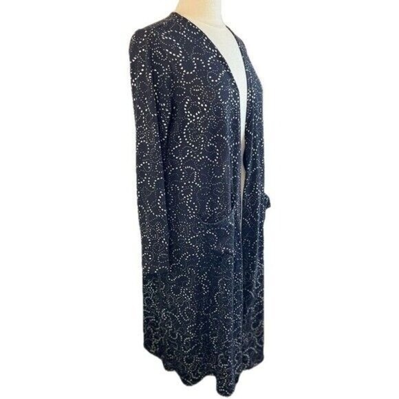 LULA ROE Elegant Sarah Black & Silver Metallic Longline Duster Cardigan, Large - Picture 4 of 8